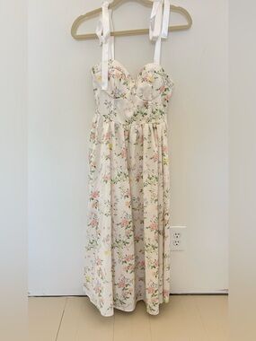 Cream Floral Sundress with Bow Straps S